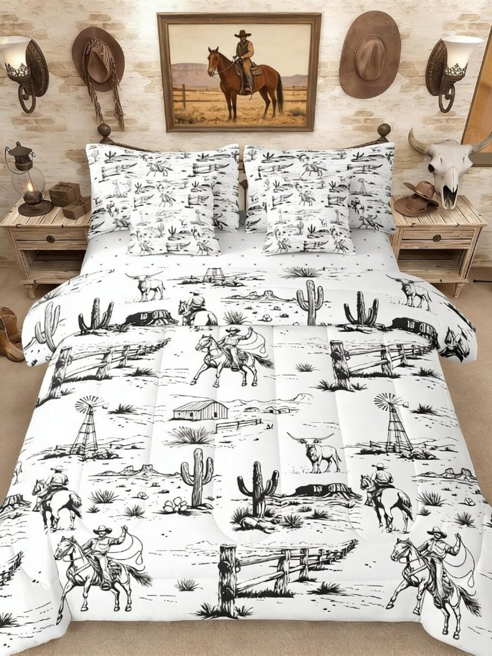 Western Bedding Set,Rustic Cowboy 7 Piece Comforter Sets Full Bed In A Bag for K